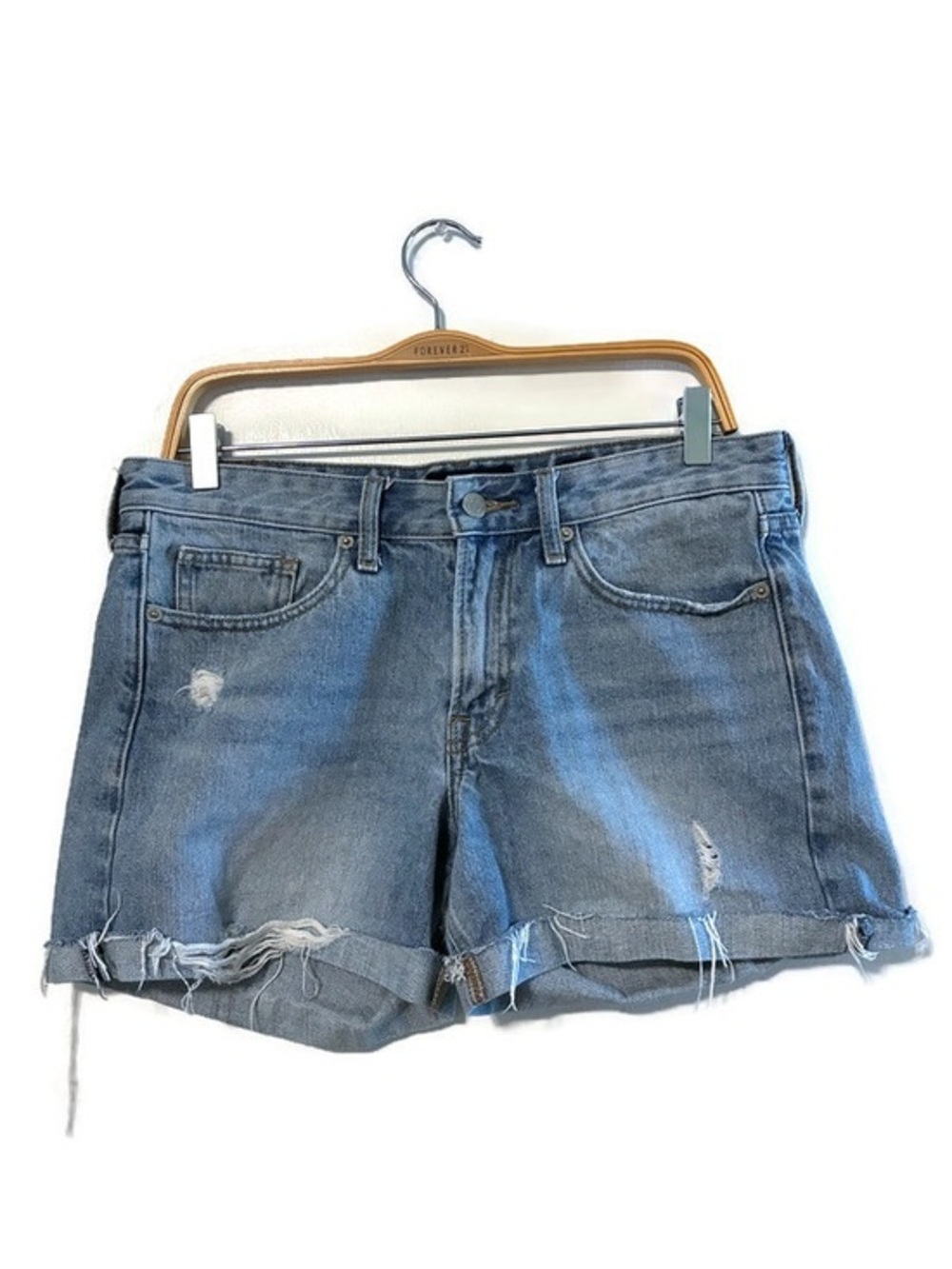 Lucky Brand Faded Light Blue Distressed Boyfriend Denim Cutoff Shorts Size 6 28